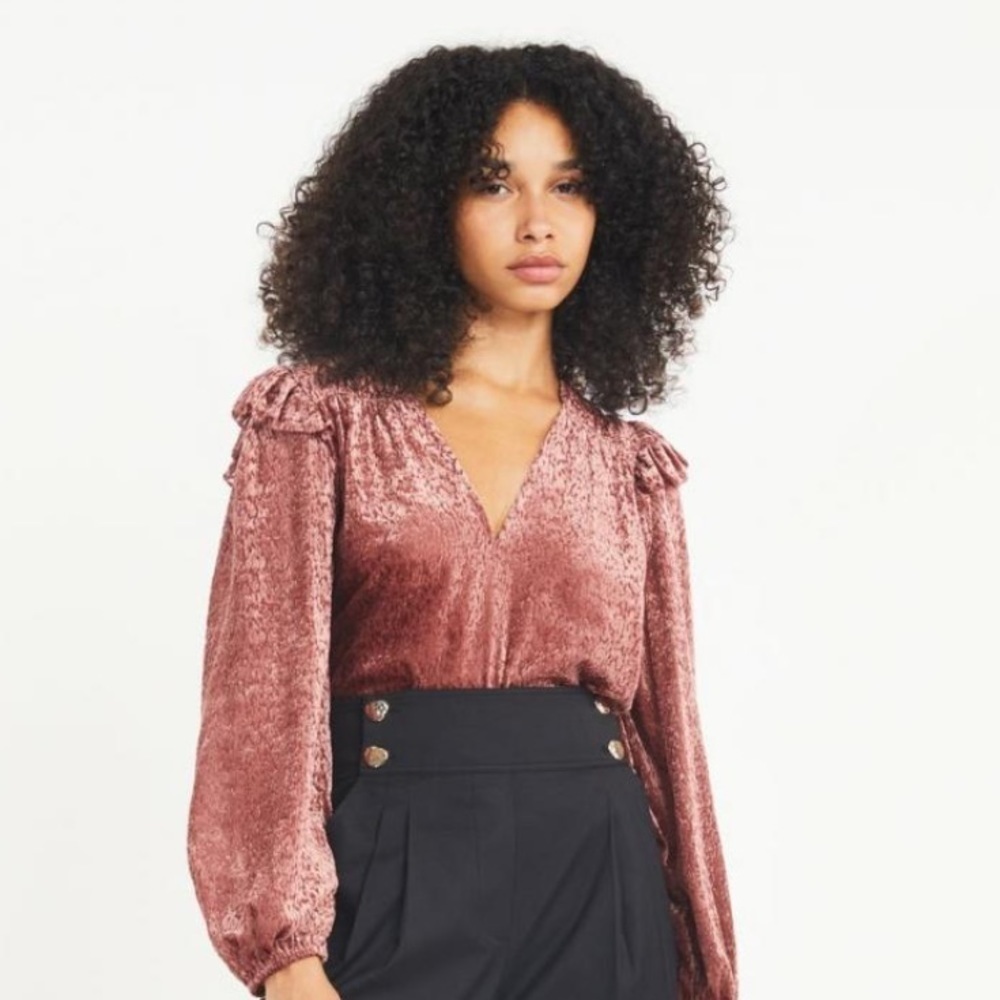 TANYA TAYLOR | Lucy Devore Velvet Burnout Pullover Top In Rosewood | XS